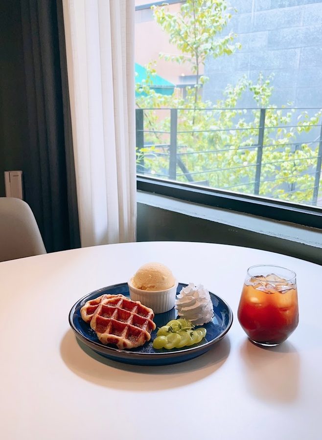 Everything on a waffle cafe